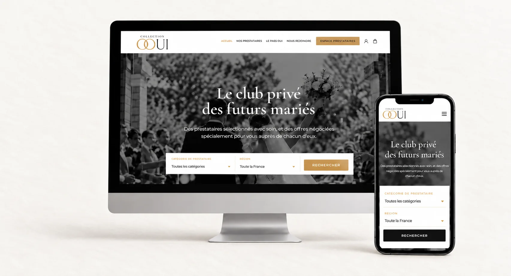 Remise mariage avec le Pass OUI : la plateforme Collection OUI sur ordinateur et mobile