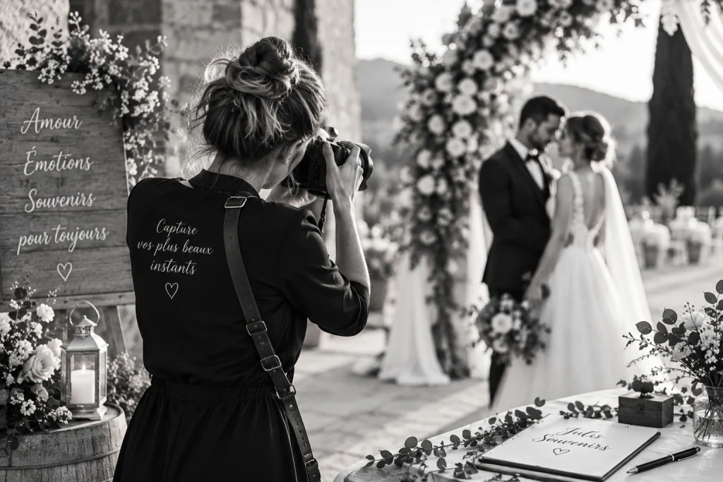 Devenir prestataire de mariage Collection OUI : photographe pendant une cérémonie, photo en noir et blanc