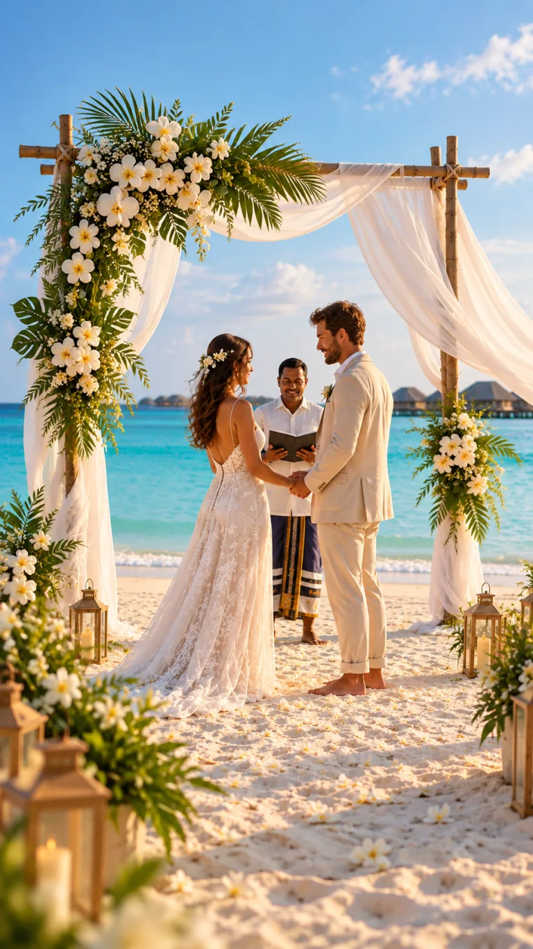 Mariage tropical sous arche fleurie 768x1365
